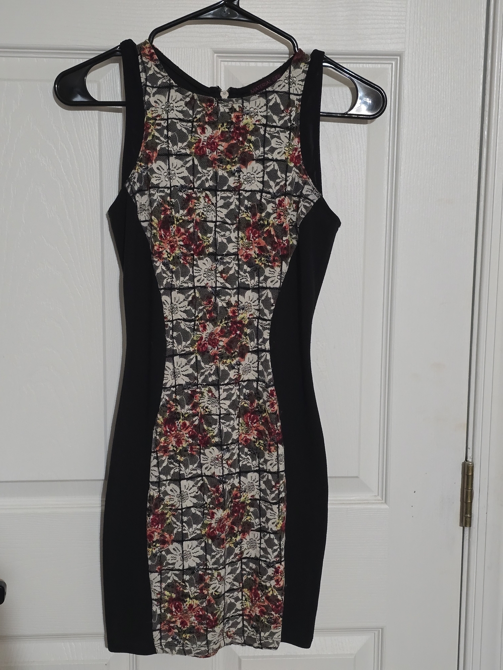 Material Girl Black Mini Dress with Floral Front Panel